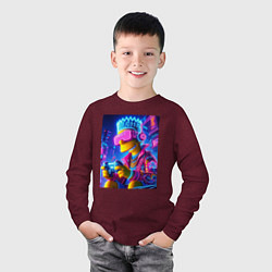 Лонгслив хлопковый детский Bart Simpson esports player - neon glow, цвет: меланж-бордовый — фото 2