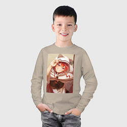 Лонгслив хлопковый детский Реинкарнация безработного Эрис Бореас Грейрат кошк, цвет: миндальный — фото 2