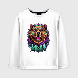 Лонгслив хлопковый детский Свирепый медведь с надписью, цвет: белый