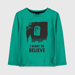Лонгслив хлопковый детский Tardis - I want to believe, цвет: зеленый