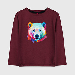 Лонгслив хлопковый детский Яркий портрет белого медведя, цвет: меланж-бордовый