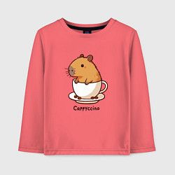 Лонгслив хлопковый детский Забавная капибара в чашке кофе капичино, цвет: коралловый