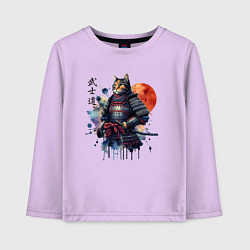 Лонгслив хлопковый детский Cat samurai - bushido ai art, цвет: лаванда