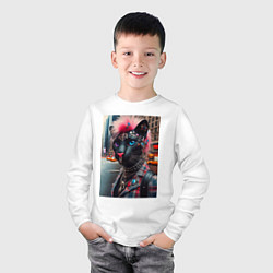 Лонгслив хлопковый детский Голубоглазая пантера модница из Нью-Йорка - нейрос, цвет: белый — фото 2