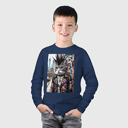 Лонгслив хлопковый детский Нью-Йоркский панк музыкант - нейросеть, цвет: тёмно-синий — фото 2