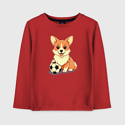 Лонгслив хлопковый детский Корги с мячом, цвет: красный
