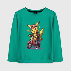 Детский лонгслив Пикачу на красном мотоцикле