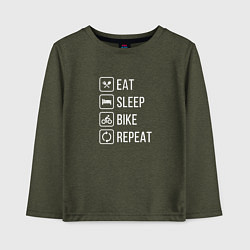 Лонгслив хлопковый детский Eat sleep bike repeat, цвет: меланж-хаки