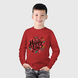 Лонгслив хлопковый детский Happy day с цветами, цвет: красный — фото 2