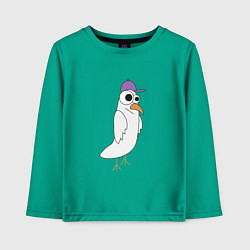 Лонгслив хлопковый детский Странный птиц птица голубь в кепке чайка на стиле, цвет: зеленый