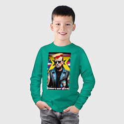 Лонгслив хлопковый детский Trumps not dead - ai punk art, цвет: зеленый — фото 2