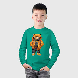 Лонгслив хлопковый детский Медведь в тёплой куртке, цвет: зеленый — фото 2