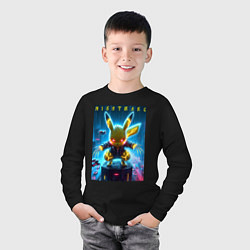 Лонгслив хлопковый детский Cyber Pikachu - neon glow ai art, цвет: черный — фото 2