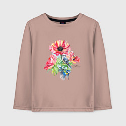 Детский лонгслив Маковый букет и птицы
