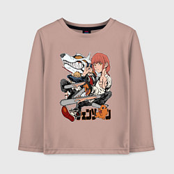 Лонгслив хлопковый детский Человек-бензопила Макима Аки Пауэр Денджи Почита Л, цвет: пыльно-розовый