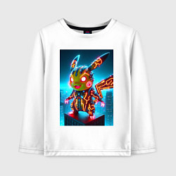 Лонгслив хлопковый детский Неоновый Пикачу вампир - нейроарт киберпанк аниме, цвет: белый