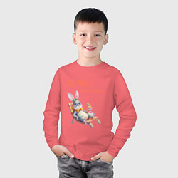 Лонгслив хлопковый детский Кролик на чиле, на расслабоне - мем, цвет: коралловый — фото 2