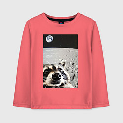 Лонгслив хлопковый детский Енот на луне делает селфи, цвет: коралловый