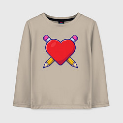 Лонгслив хлопковый детский Сердечко и карандаши, цвет: миндальный