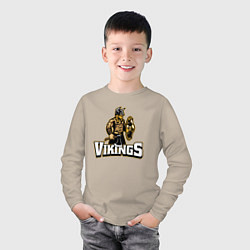 Лонгслив хлопковый детский Vikings team, цвет: миндальный — фото 2