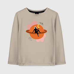 Лонгслив хлопковый детский Девушка на сатурне, цвет: миндальный