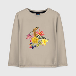 Лонгслив хлопковый детский Осенний букет и птица удод, цвет: миндальный