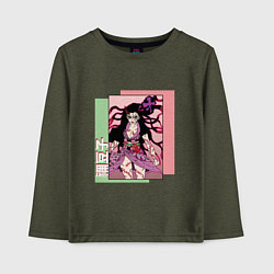 Лонгслив хлопковый детский Клинок рассекающий демонов Незуко Демон, цвет: меланж-хаки