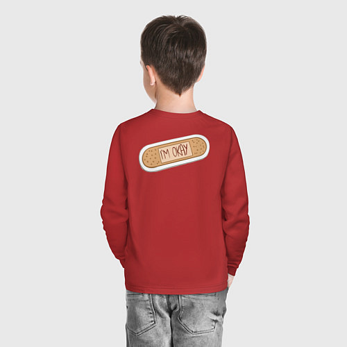 Детский лонгслив Я в порядке пластырь с надписью / Красный – фото 4