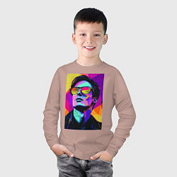 Лонгслив хлопковый детский Портрет Дурова pop art, цвет: пыльно-розовый — фото 2