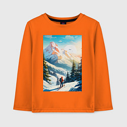 Лонгслив хлопковый детский Лыжник в горах, цвет: оранжевый