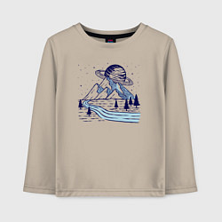 Лонгслив хлопковый детский Сатурн и горы, цвет: миндальный