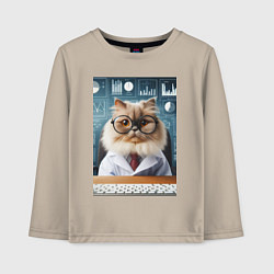 Лонгслив хлопковый детский Кот аналитик - нейроарт, цвет: миндальный