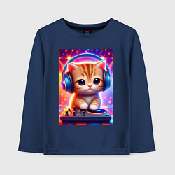 Лонгслив хлопковый детский Cutie kitten DJ - neon glow, цвет: тёмно-синий