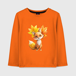 Лонгслив хлопковый детский Лисичка и осенние листья, цвет: оранжевый