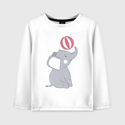 Лонгслив хлопковый детский Слонёнок с мячиком, цвет: белый