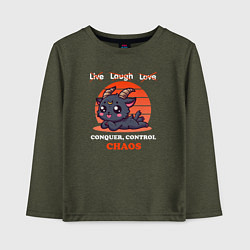 Лонгслив хлопковый детский Conquer control chaos, цвет: меланж-хаки