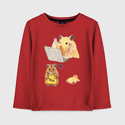 Лонгслив хлопковый детский Хомяки за работой - распорядок дня мем, цвет: красный