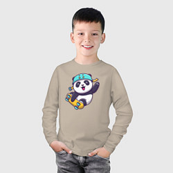 Лонгслив хлопковый детский Skater panda, цвет: миндальный — фото 2