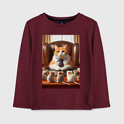 Лонгслив хлопковый детский Рыжий кот босс - нейроарт, цвет: меланж-бордовый