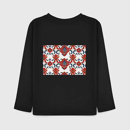 Детский лонгслив Узор красно-синий на белом фоне / Черный – фото 2