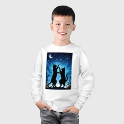Лонгслив хлопковый детский Танцующие коты под звёздным небом, цвет: белый — фото 2