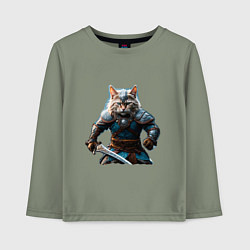 Лонгслив хлопковый детский Кот викинг, цвет: авокадо