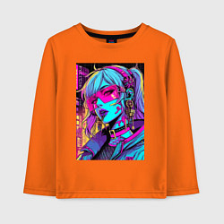 Лонгслив хлопковый детский Кибер девчонка в розовых очках - нейроарт, цвет: оранжевый