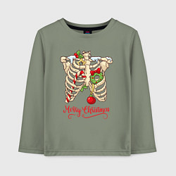 Лонгслив хлопковый детский Merry Christmas - skeleton, цвет: авокадо