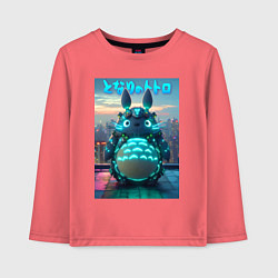 Лонгслив хлопковый детский Cyber Totoro - neon glow fantasy, цвет: коралловый