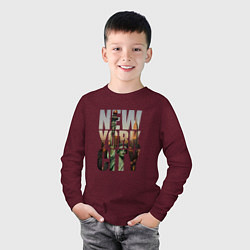 Лонгслив хлопковый детский New York city big room, цвет: меланж-бордовый — фото 2