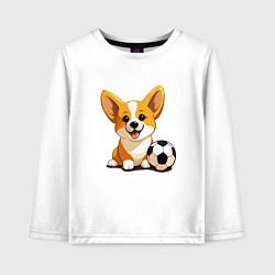 Детский лонгслив Корги с футбольным мячом