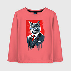Лонгслив хлопковый детский Кот джентльмен с голубыми глазами - мем, цвет: коралловый