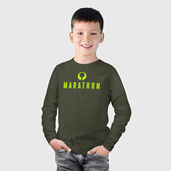 Лонгслив хлопковый детский Marathon logo, цвет: меланж-хаки — фото 2