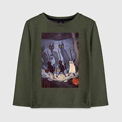Лонгслив хлопковый детский Коты на хэллоуин, цвет: меланж-хаки